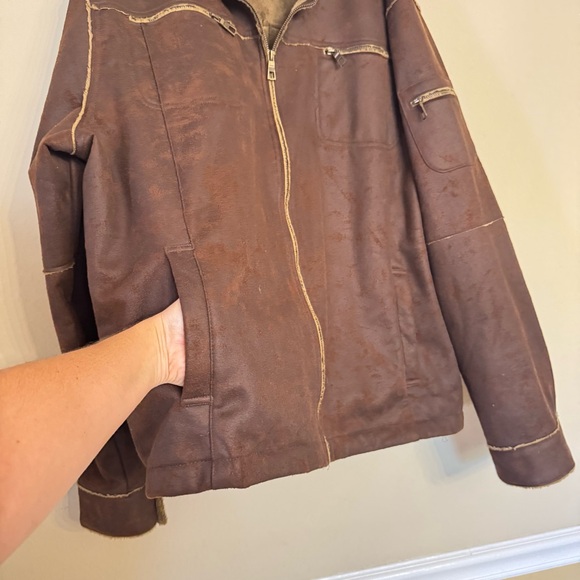 Whispering Smith Jacket Size XXL Brown Faux Suede Sherpa Lined Full Zip Western - Picture 6 of 16